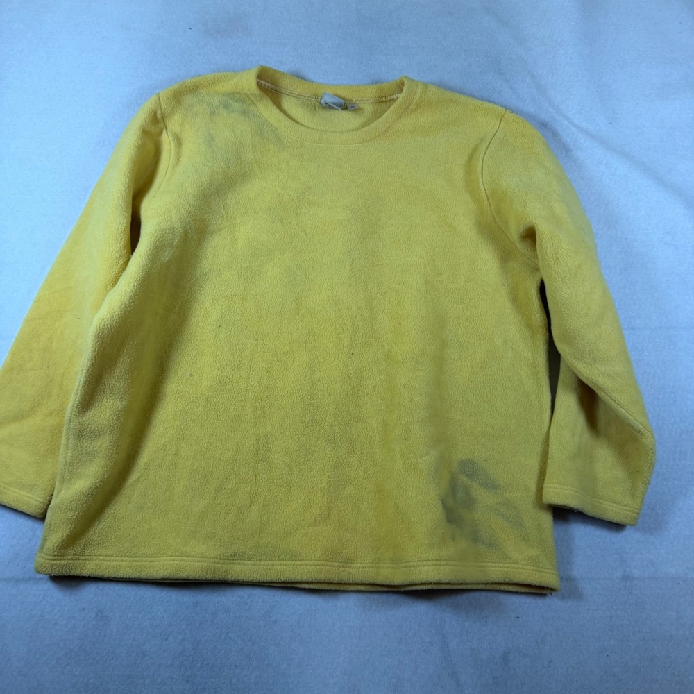 LL Bean Womens Fleece Pullover Top Yellow Crew Neck Long Sleeve 1X ORD23 - Picture 2 of 4